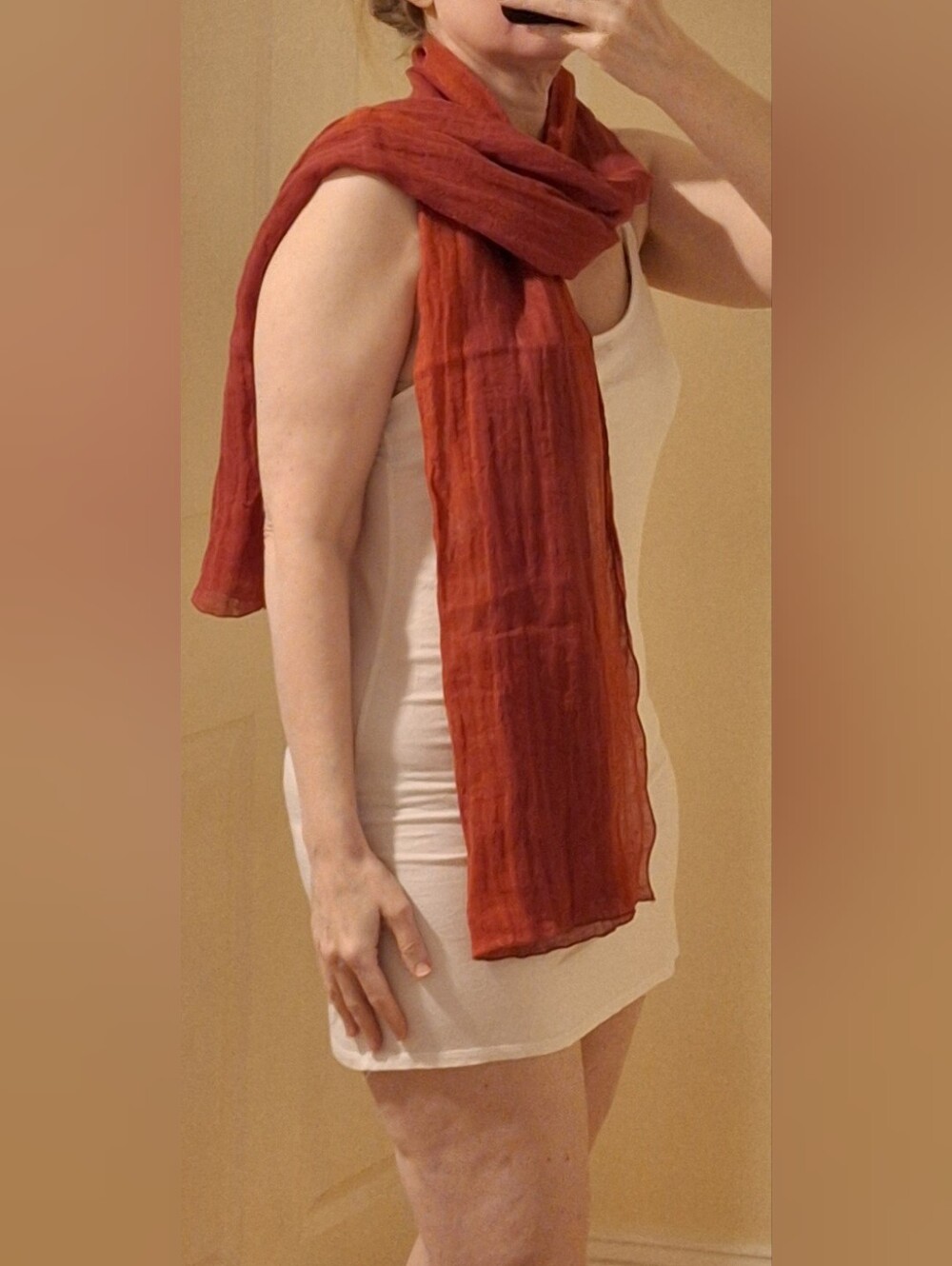 Red & Rust Linen Scarf